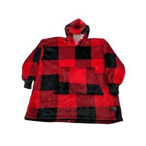 Catalonia Premium Hoodie Blanket Red Buffalo Plaid Soft Lined Warm
